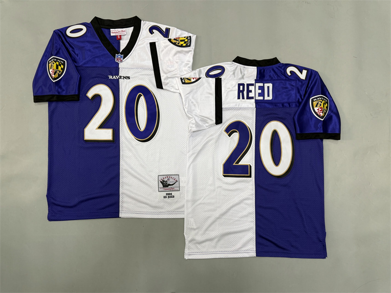 Men 2025 Baltimore Ravens #20 Reed white purple Throwback Limited NFL Jersey style 001